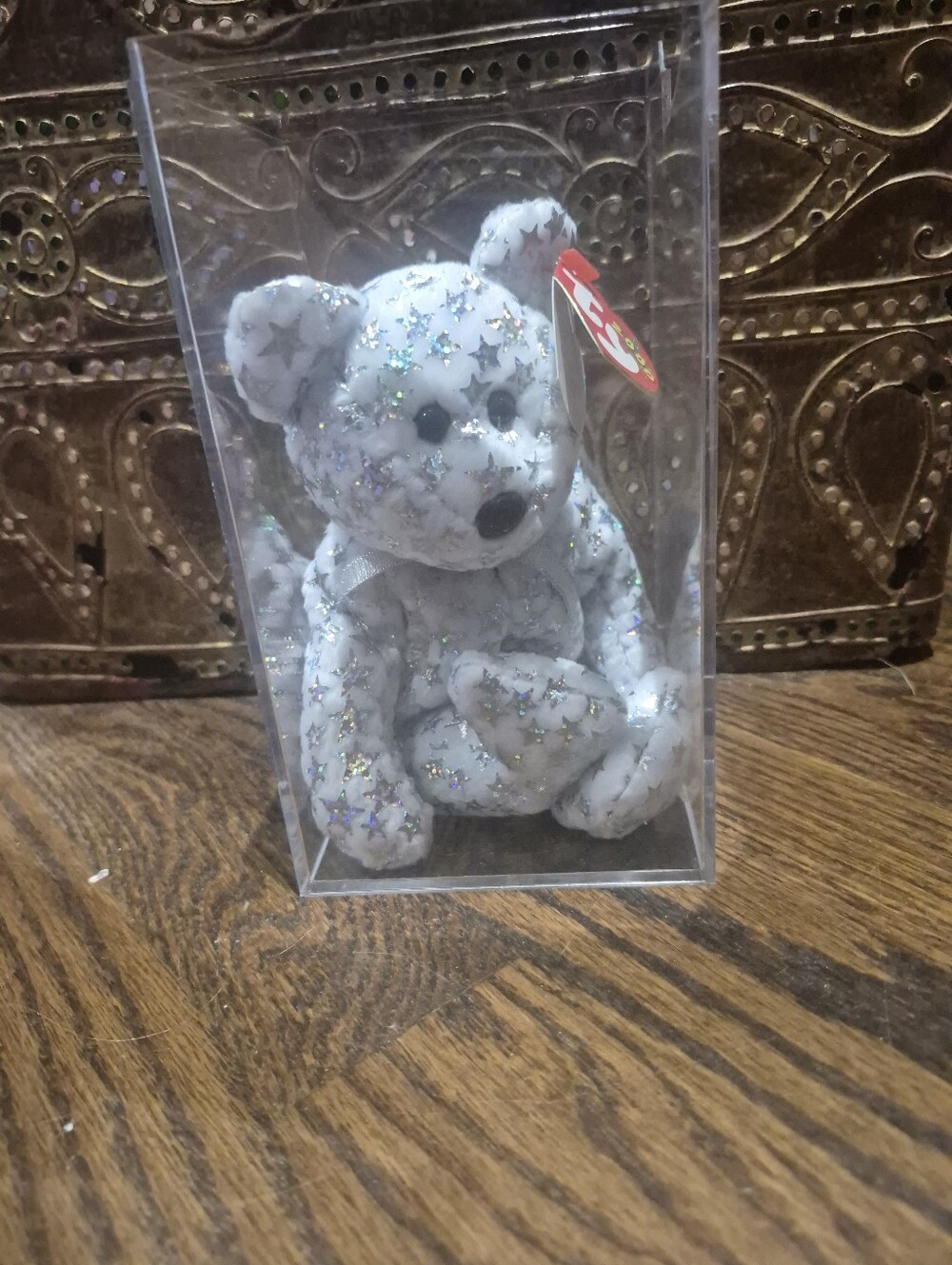 Ty White Plush Bear with Silver Star Glitter